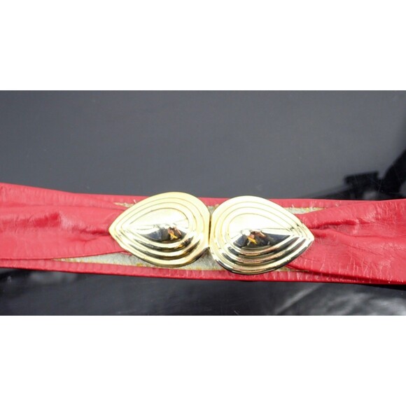Cherry Red Wide Leather Belt Silver Buckle Medium 31" length 2" wide VTG Revcor - Picture 3 of 10